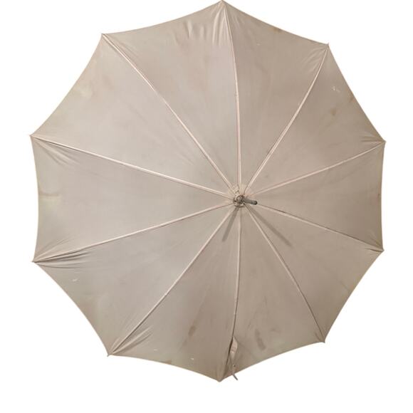 Vintage 36” Tan Umbrella With Carved Faux? Leather? Handle Parasol JAPAN - Picture 3 of 6